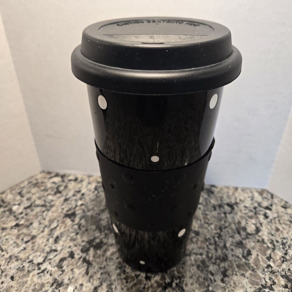 Temp-Tations Polka Dot White Dots Black 16 oz Tumbler 3444 With Lid